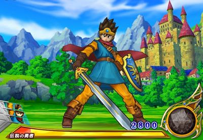 The Hero of Dragon Quest III, as he appears in the Monster Battle Road series. Tantegel Castle is seen in the background.